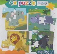 Kniha 4x puzzle Elephant, hippo, lion, gorilla