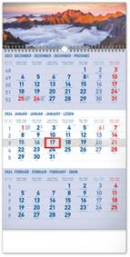 3-mesačný Nástenný kalendár 2024 - Tatry modrý so slovenskými menami